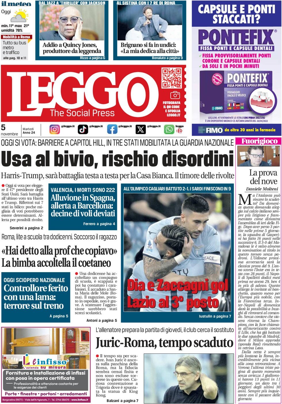 Prima-pagina-leggo-edizione-di-oggi-05-11-2024