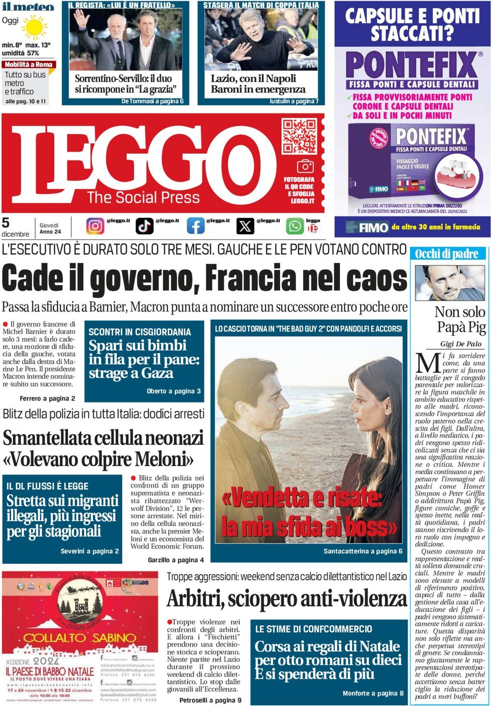 Prima-pagina-leggo-edizione-di-oggi-05-12-2024