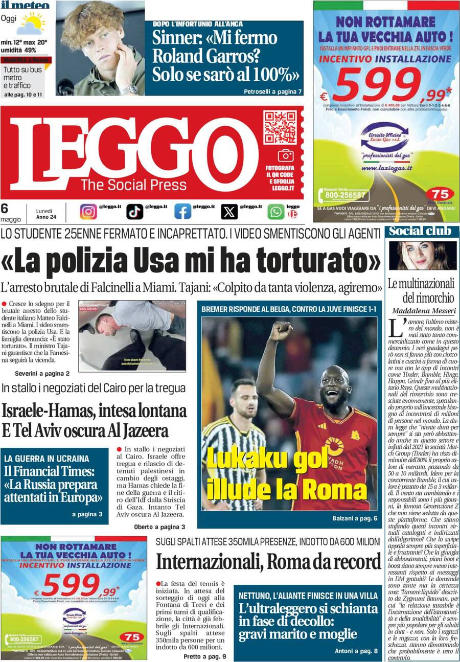 Prima-pagina-leggo-edizione-di-oggi-06-05-2024