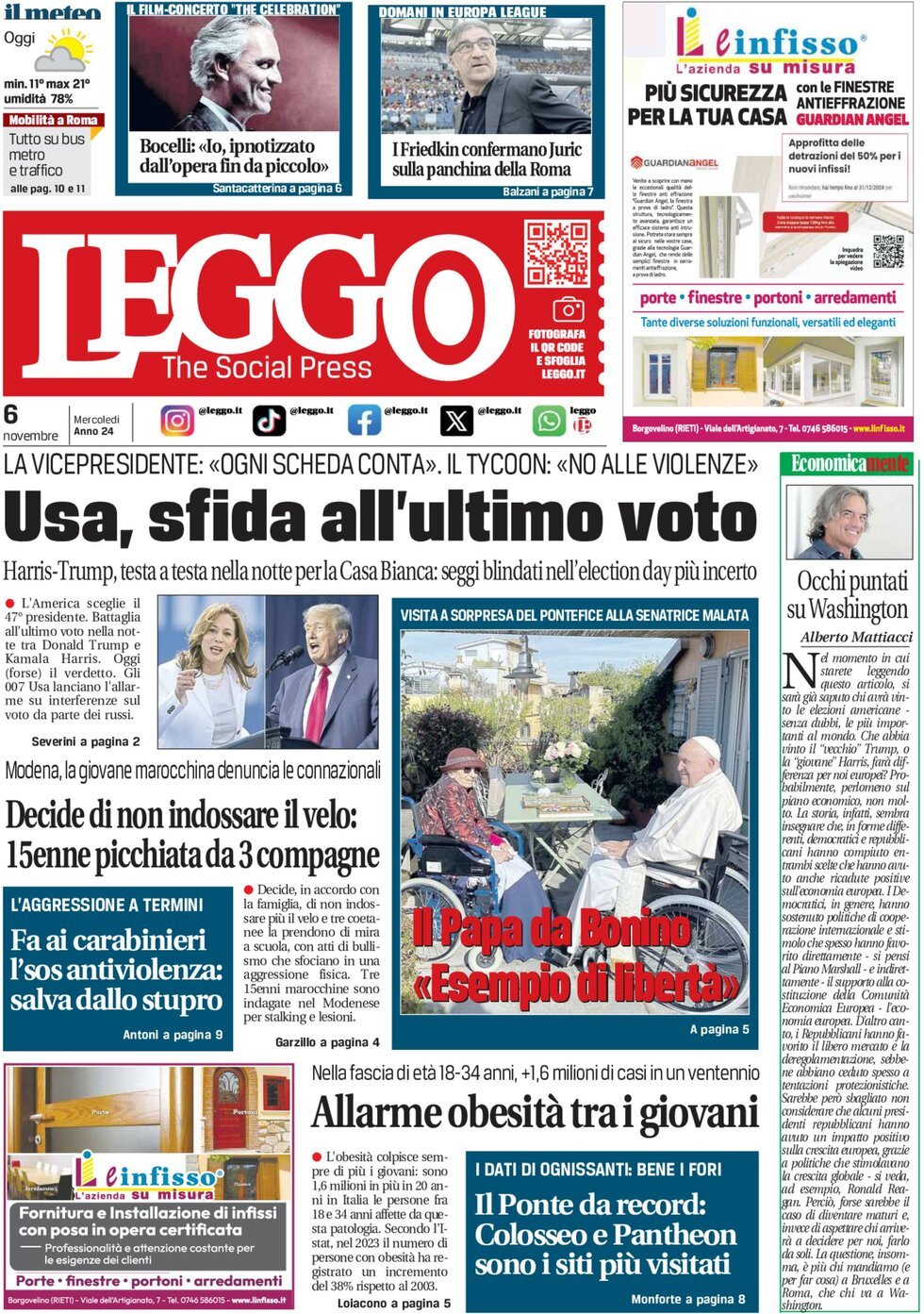 Prima-pagina-leggo-edizione-di-oggi-06-11-2024