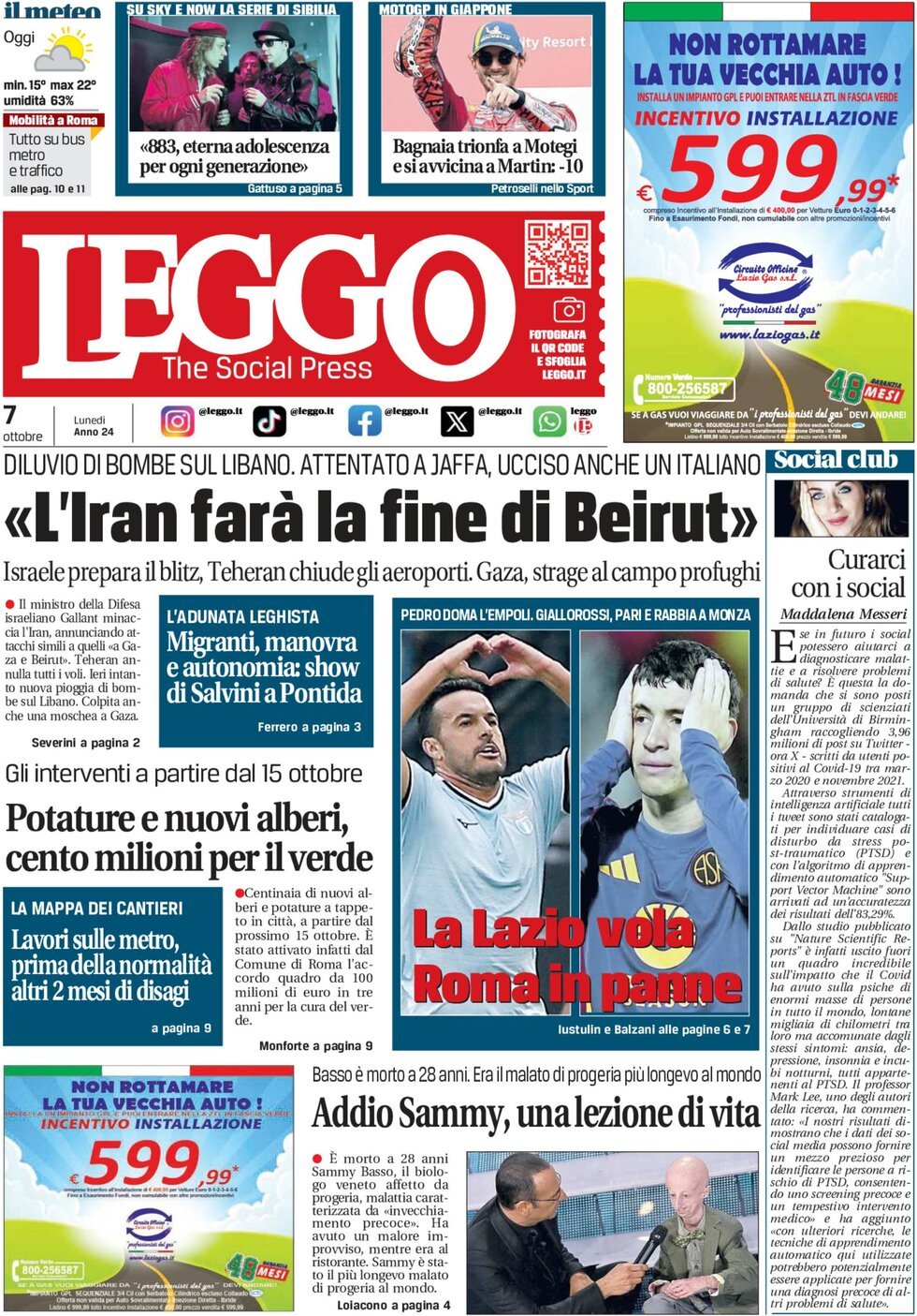 Prima-pagina-leggo-edizione-di-oggi-07-10-2024