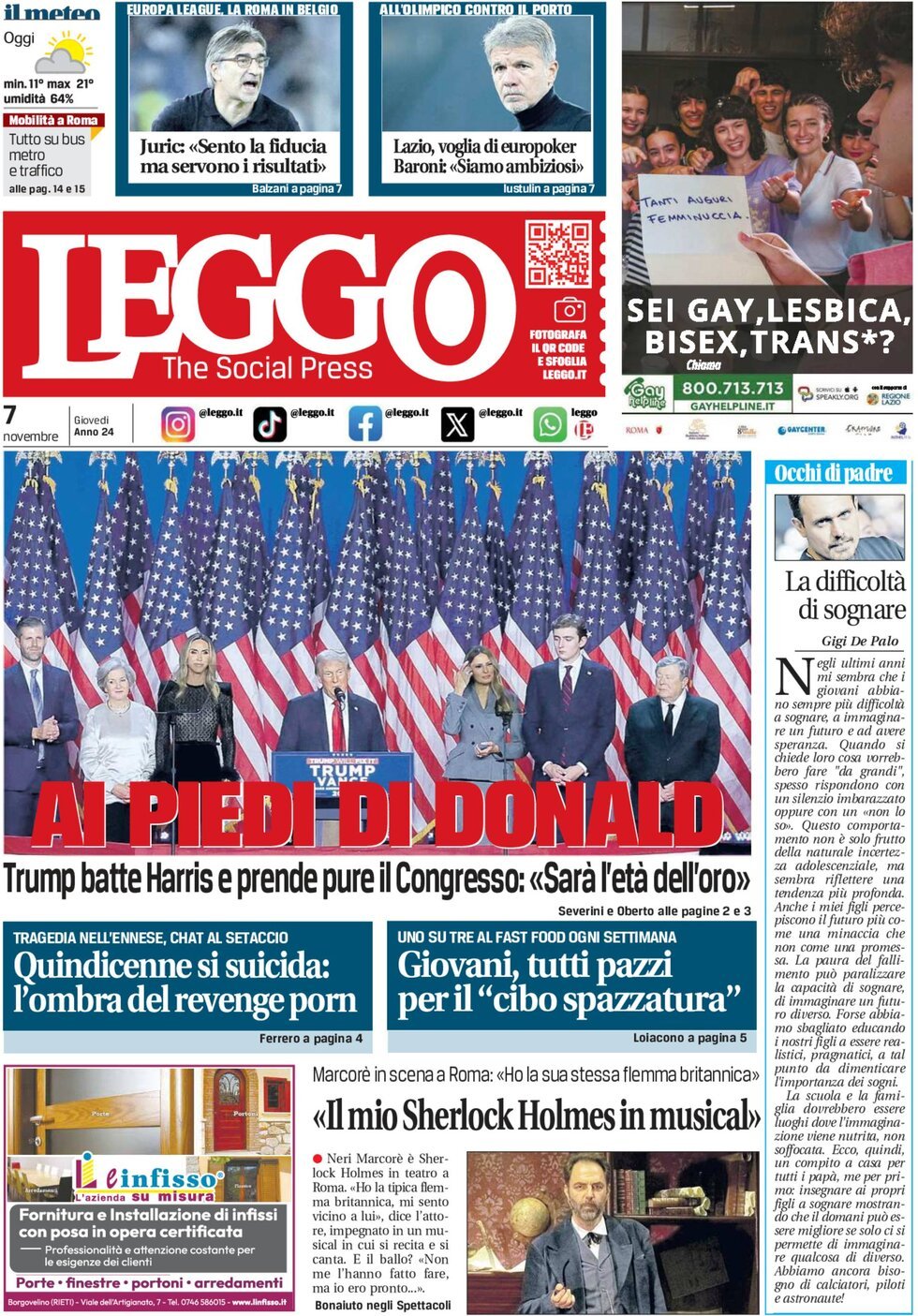 Prima-pagina-leggo-edizione-di-oggi-07-11-2024