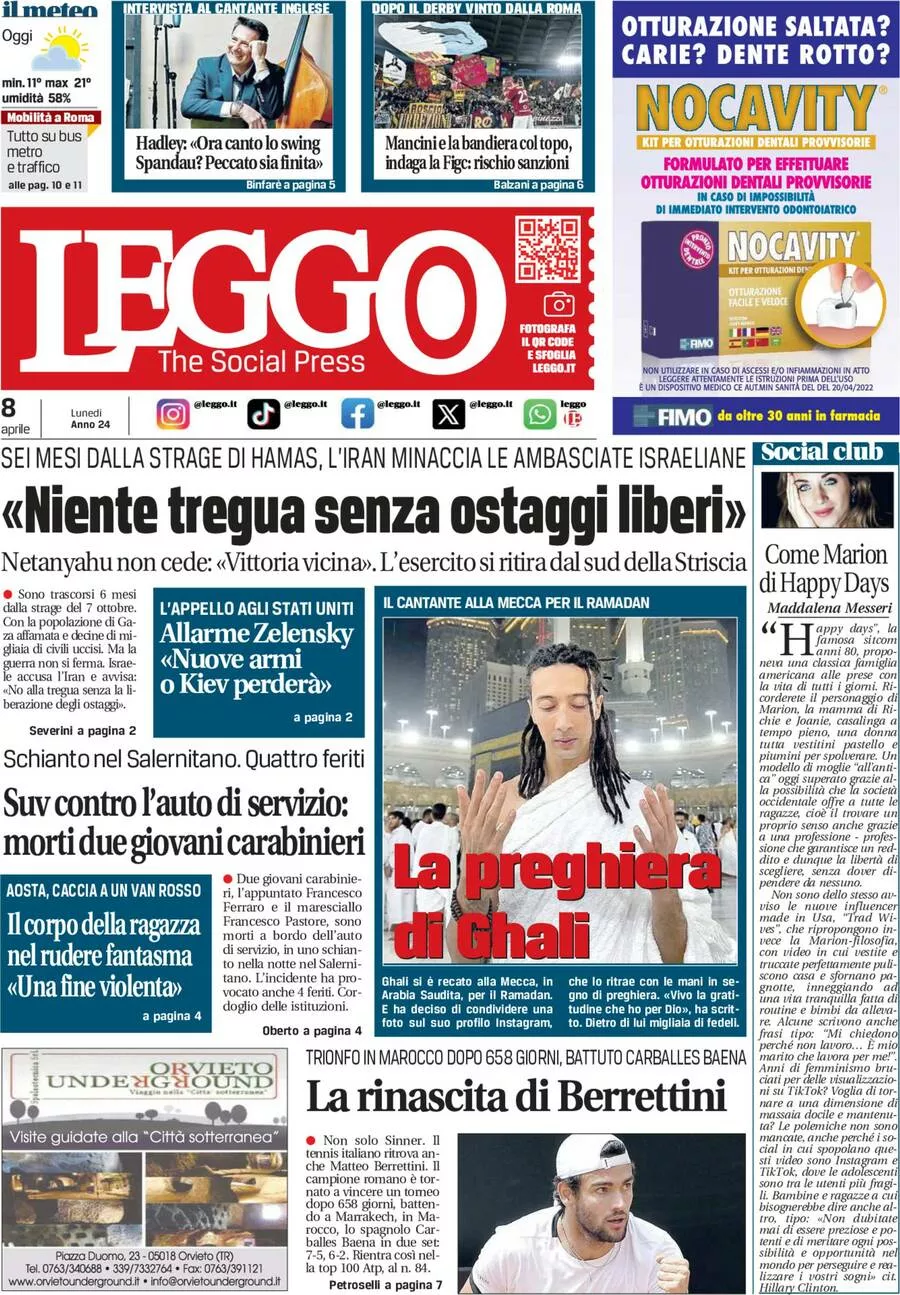 Prima-pagina-leggo-edizione-di-oggi-08-04-2024