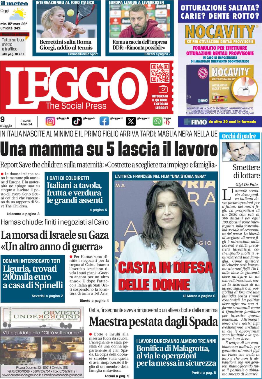 Prima-pagina-leggo-edizione-di-oggi-09-05-2024