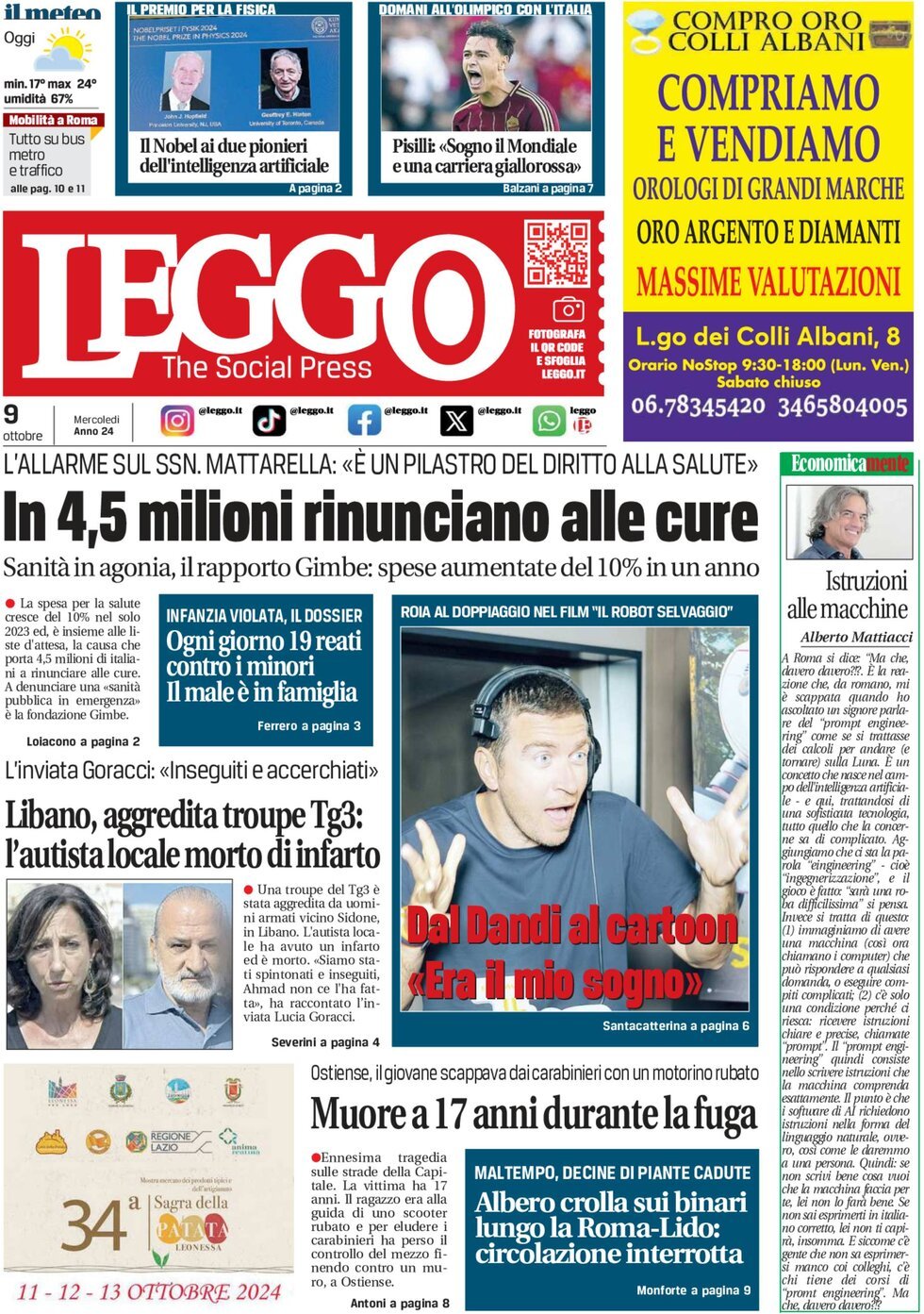 Prima-pagina-leggo-edizione-di-oggi-09-10-2024