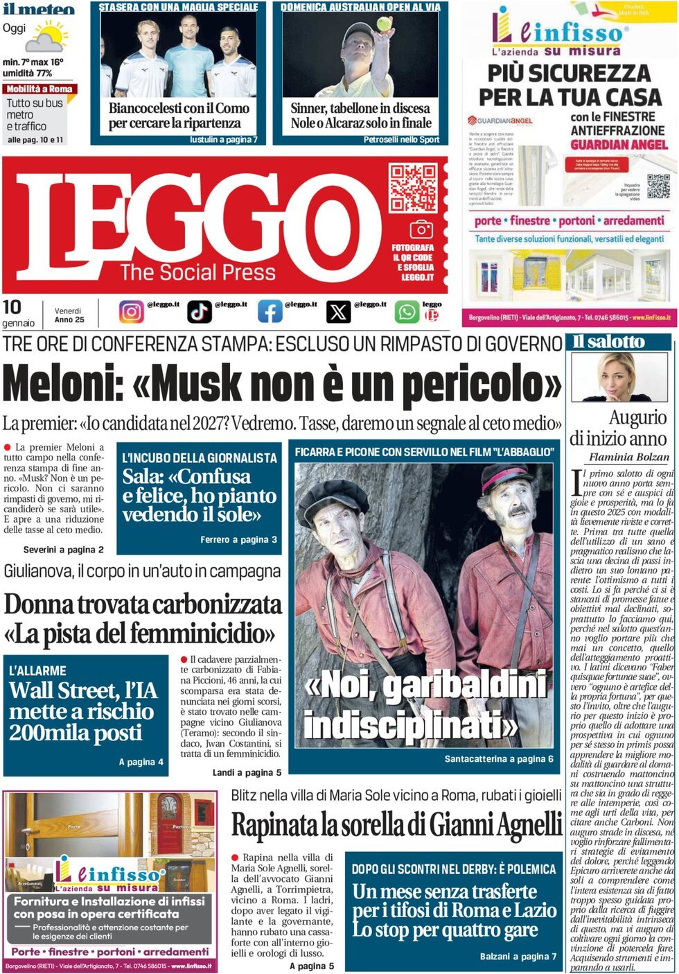 Prima-pagina-leggo-edizione-di-oggi-10-01-2025