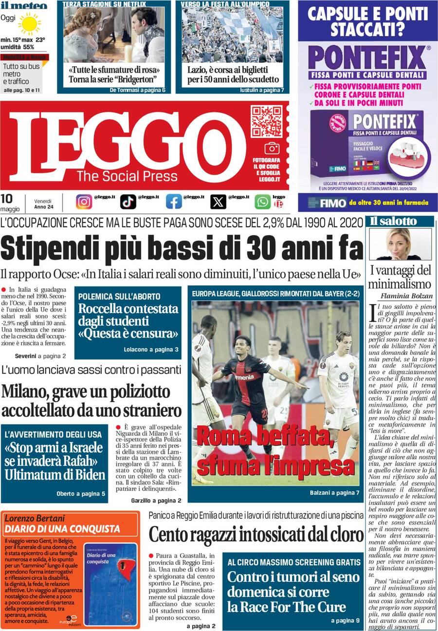 Prima-pagina-leggo-edizione-di-oggi-10-05-2024