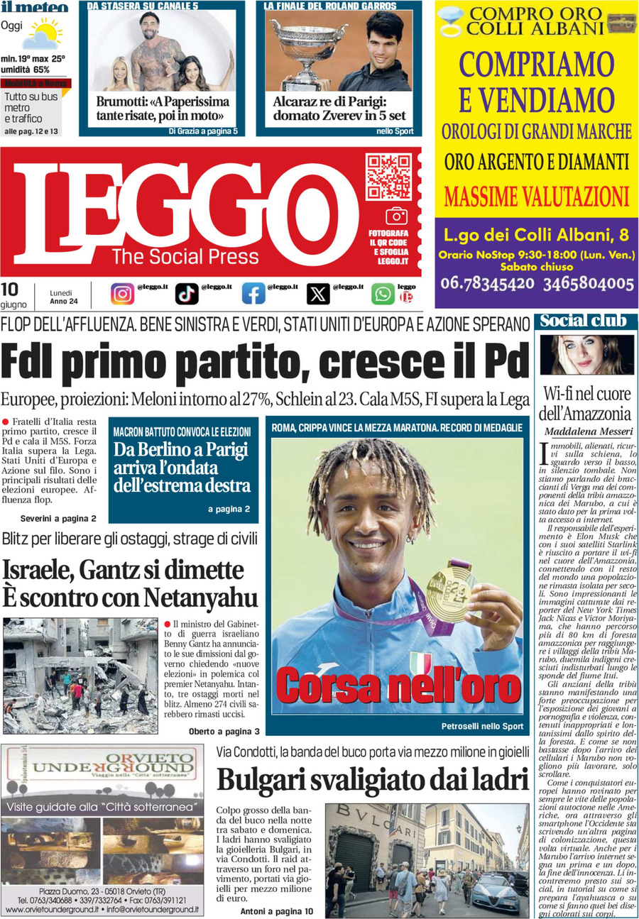 Prima-pagina-leggo-edizione-di-oggi-10-06-2024