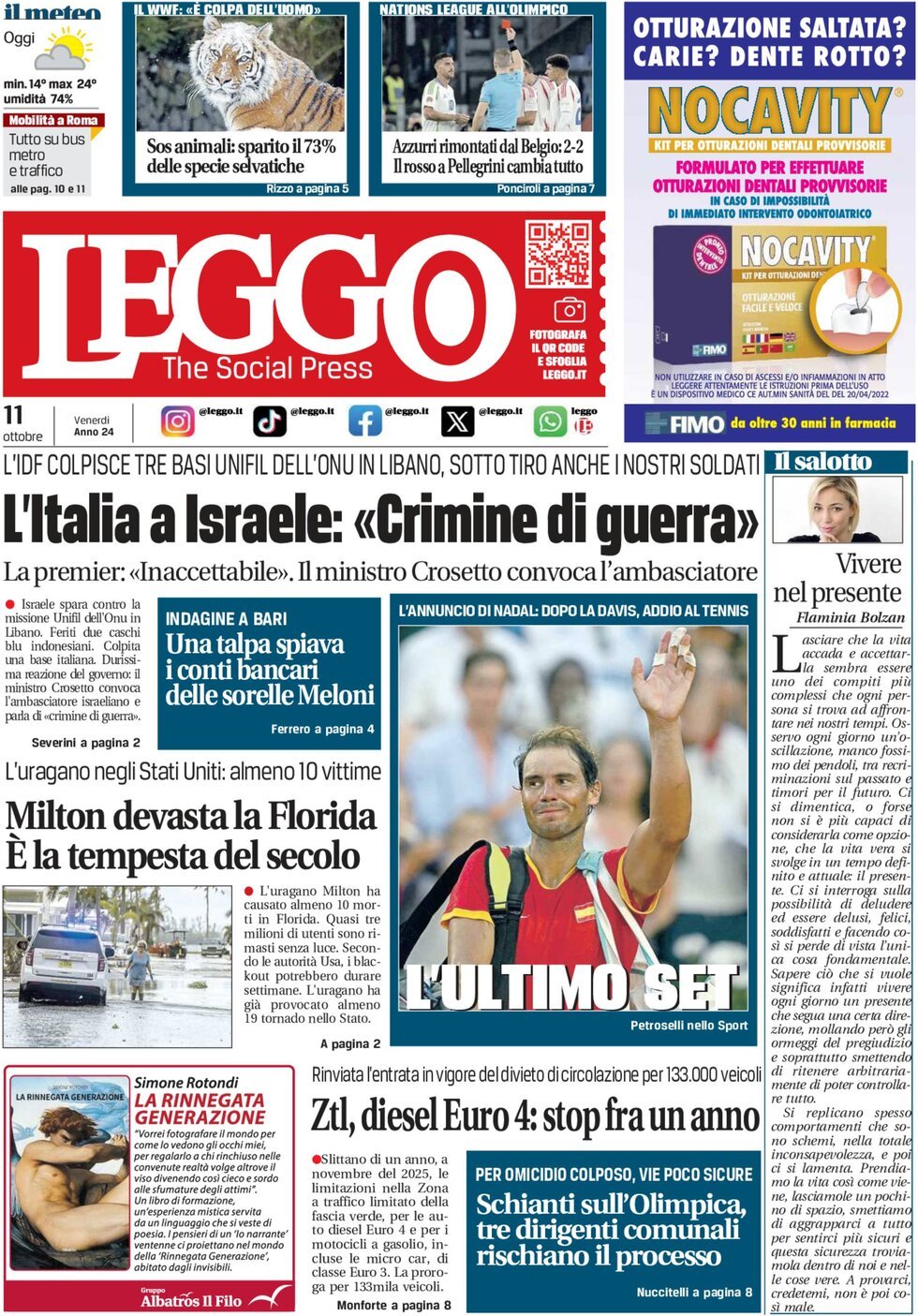 Prima-pagina-leggo-edizione-di-oggi-11-10-2024