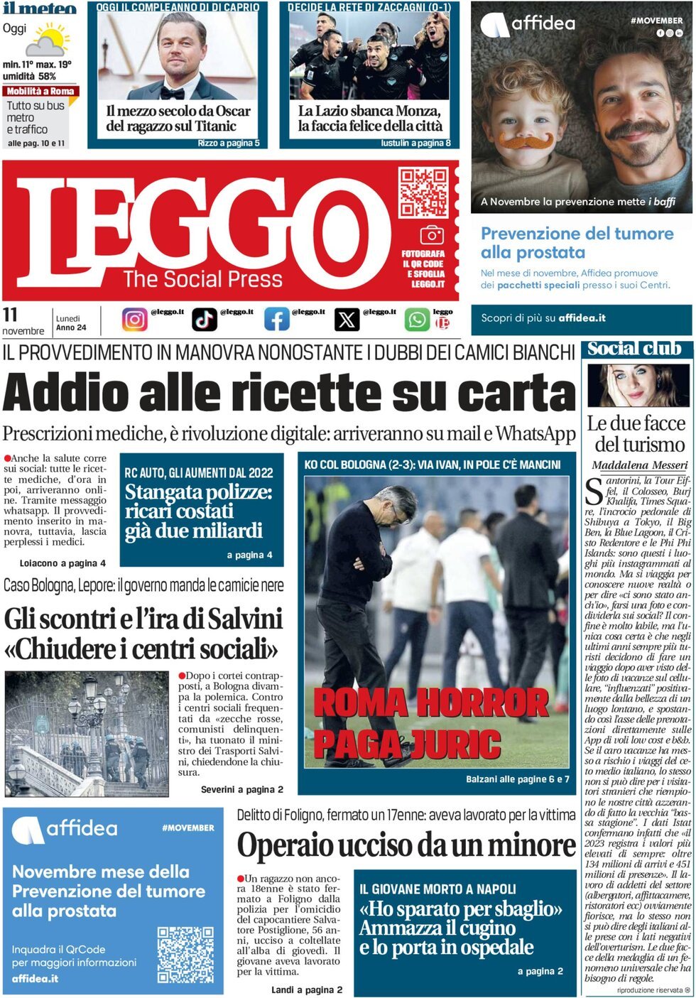 Prima-pagina-leggo-edizione-di-oggi-11-11-2024