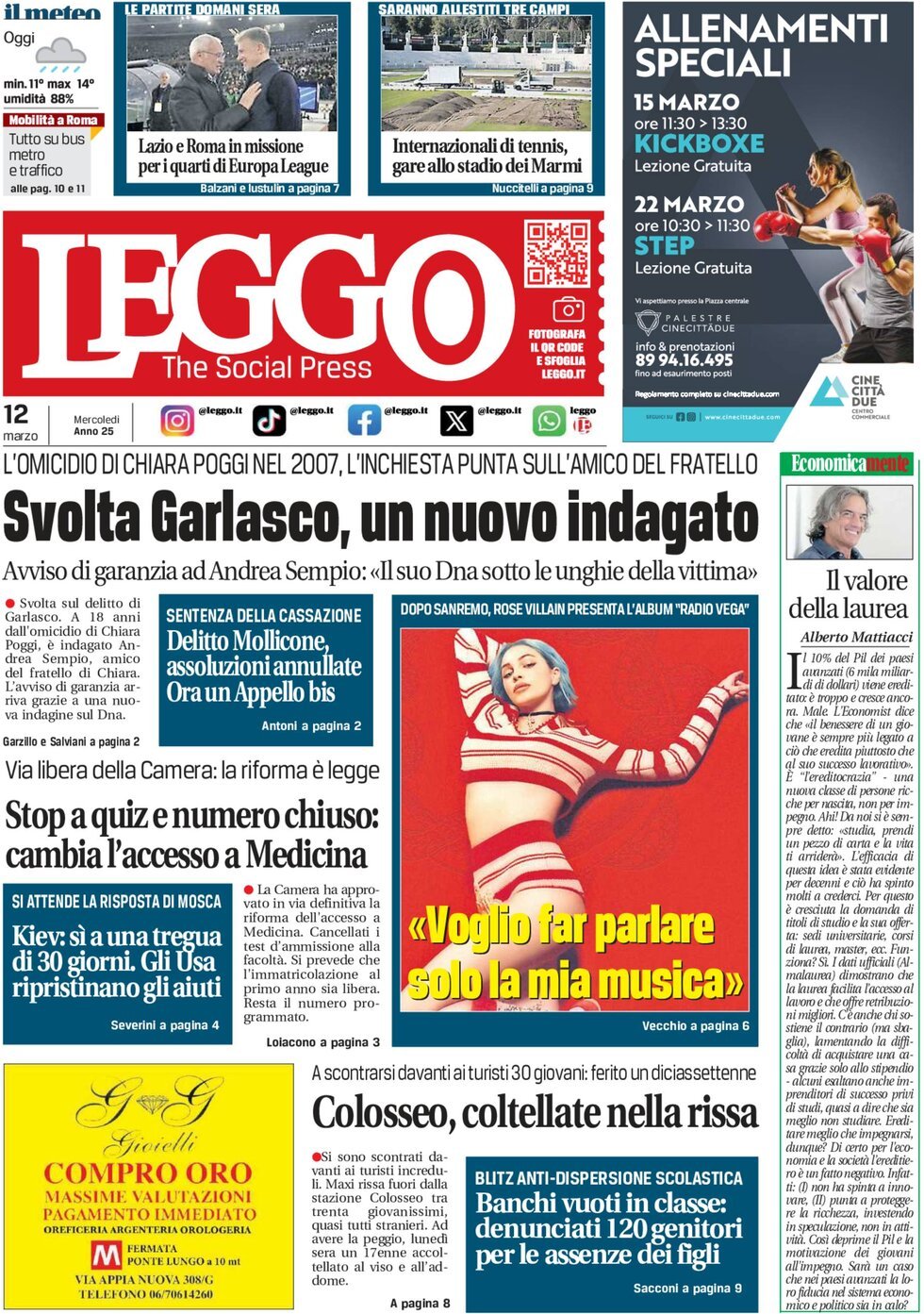 Prima-pagina-leggo-edizione-di-oggi-12-03-2025