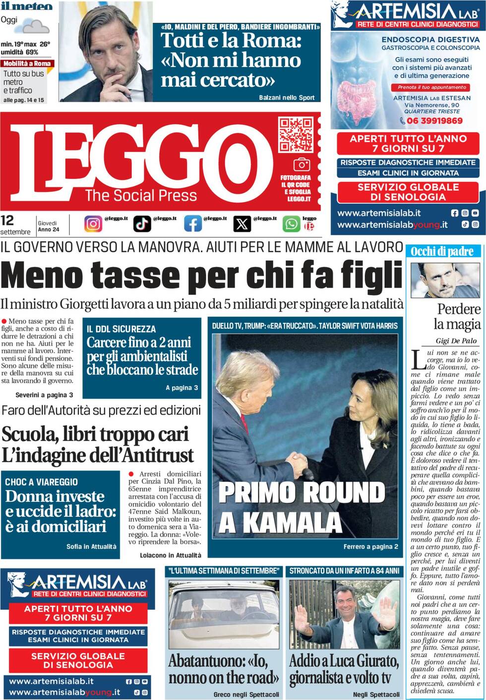 Prima-pagina-leggo-edizione-di-oggi-12-09-2024