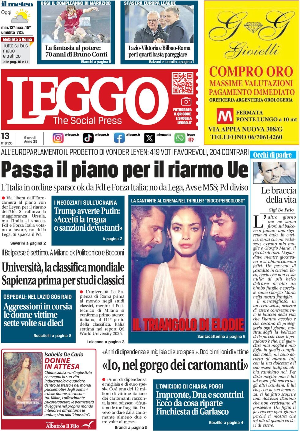 Prima-pagina-leggo-edizione-di-oggi-13-03-2025