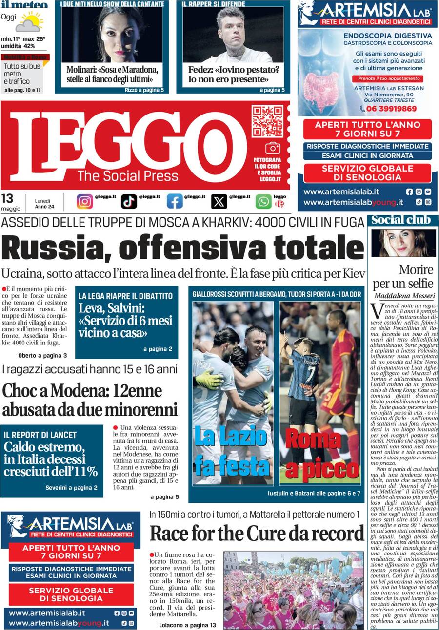 Prima-pagina-leggo-edizione-di-oggi-13-05-2024