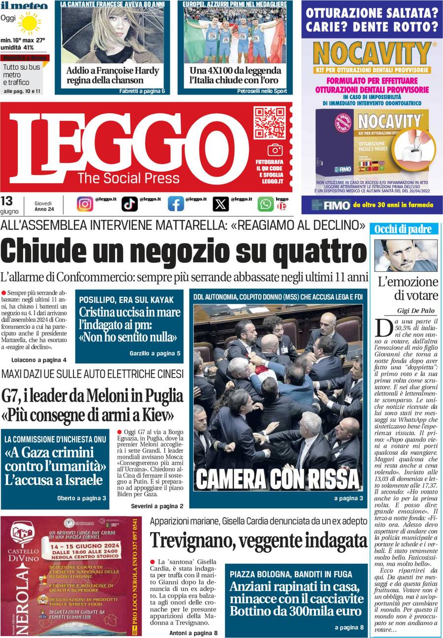 Prima-pagina-leggo-edizione-di-oggi-13-06-2024