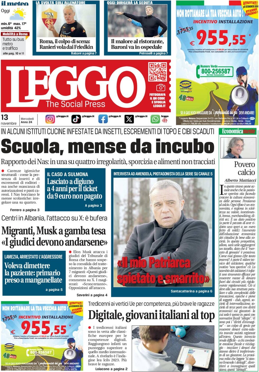 Prima-pagina-leggo-edizione-di-oggi-13-11-2024