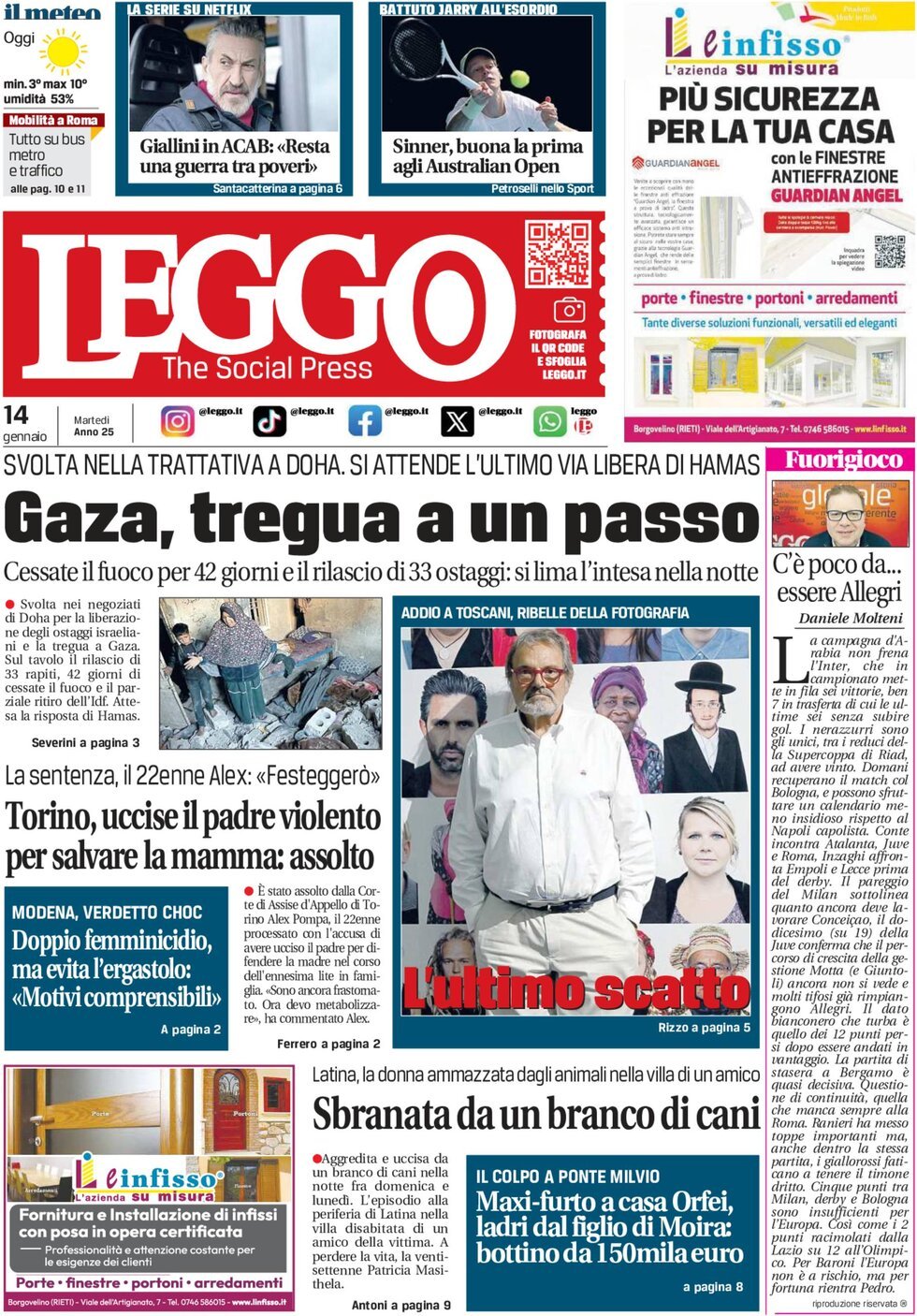 Prima-pagina-leggo-edizione-di-oggi-14-01-2025