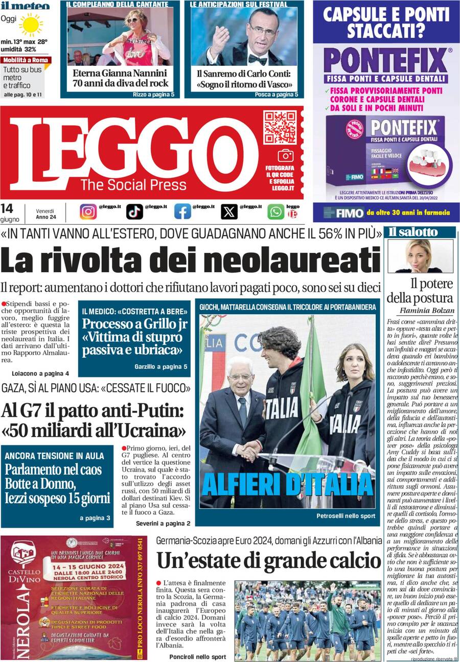 Prima-pagina-leggo-edizione-di-oggi-14-06-2024