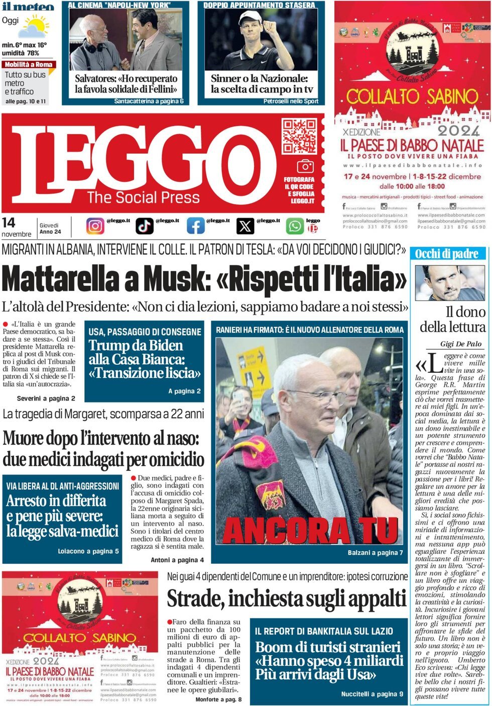 Prima-pagina-leggo-edizione-di-oggi-14-11-2024