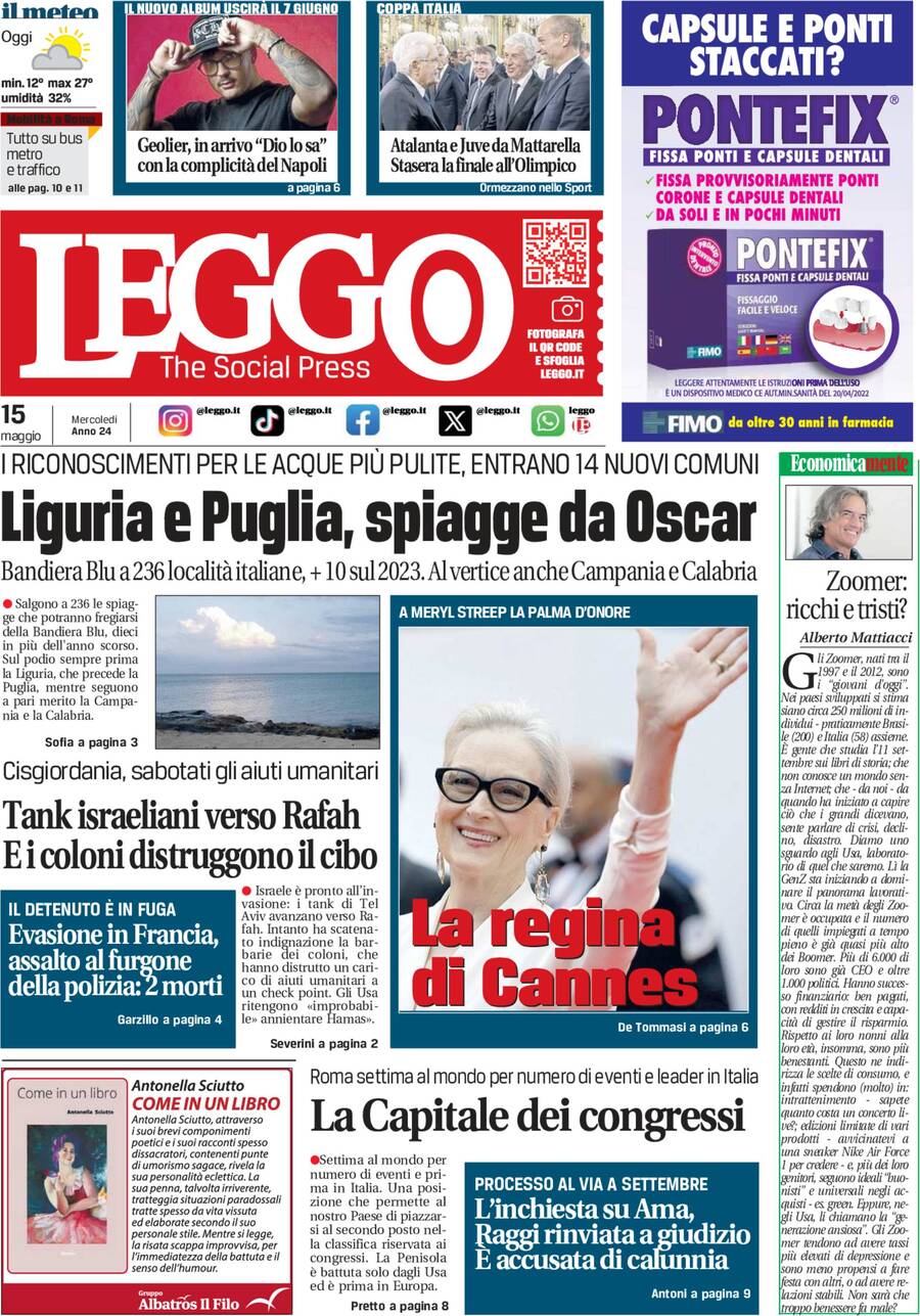 Prima-pagina-leggo-edizione-di-oggi-15-05-2024