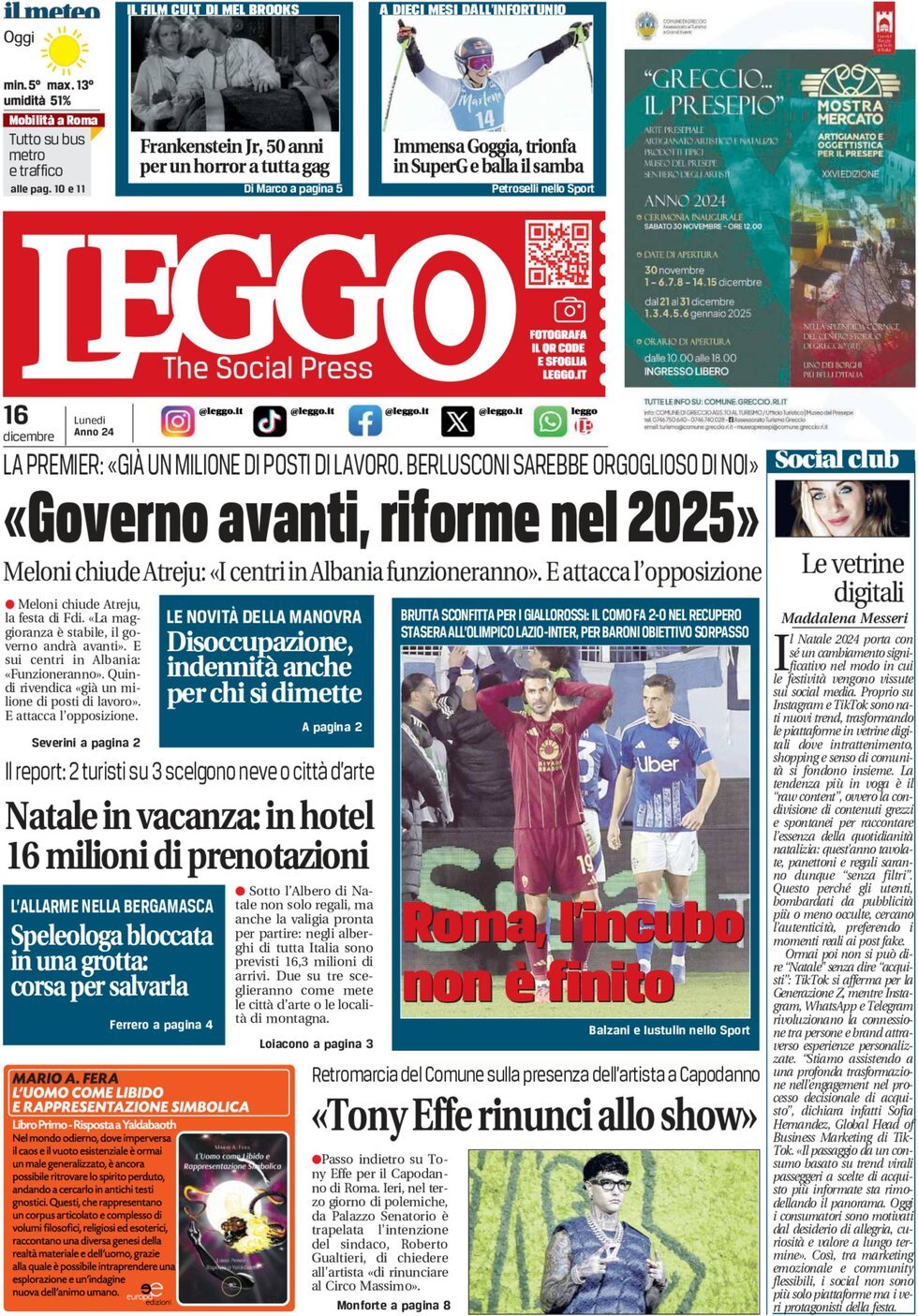 Prima-pagina-leggo-edizione-di-oggi-16-12-2024