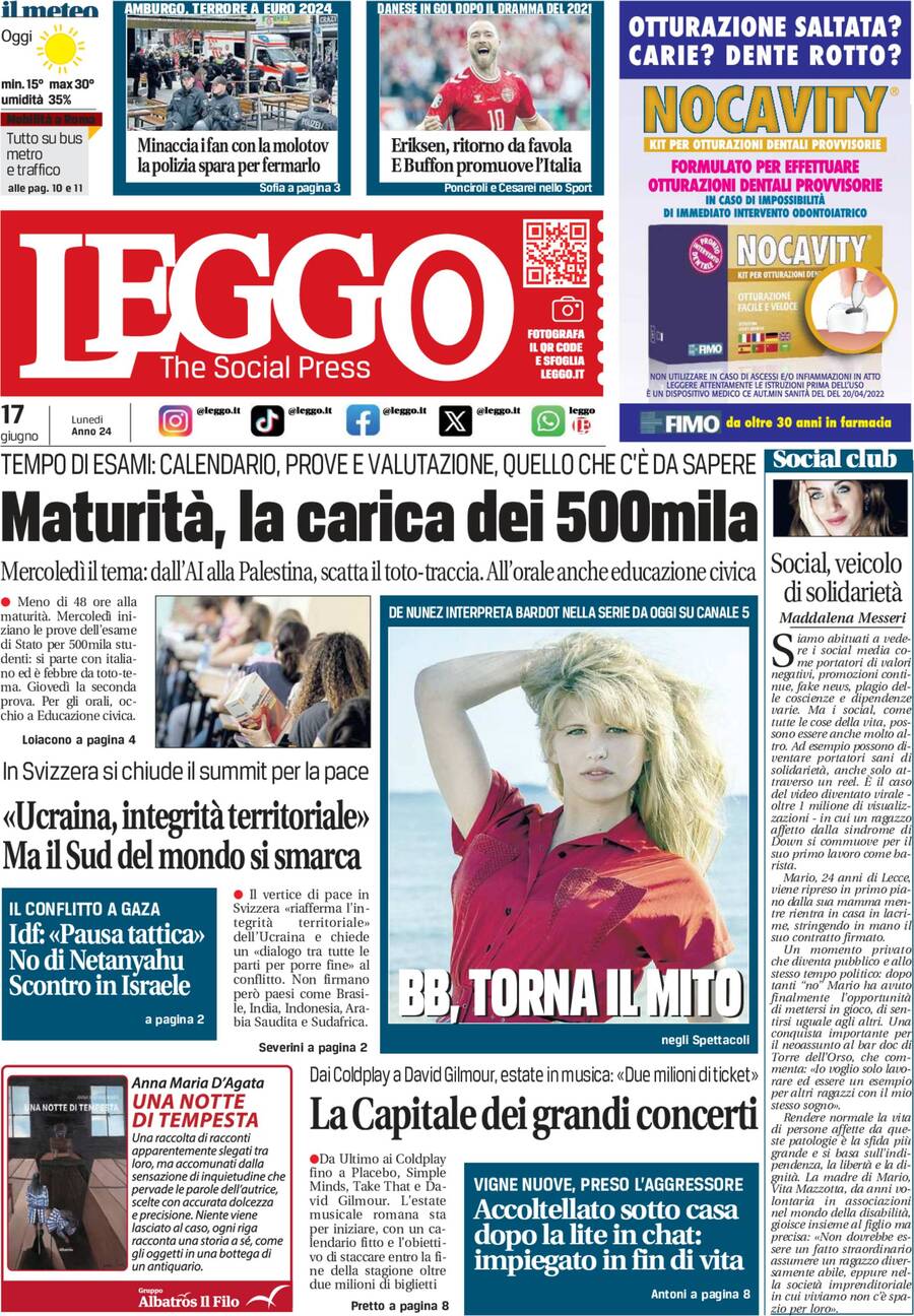 Prima-pagina-leggo-edizione-di-oggi-17-06-2024