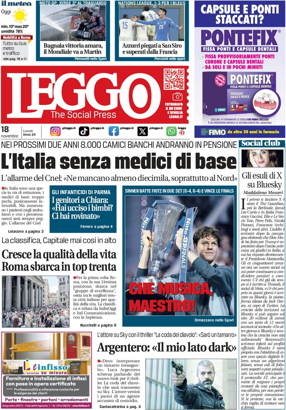 Prima-pagina-leggo-edizione-di-oggi-18-11-2024