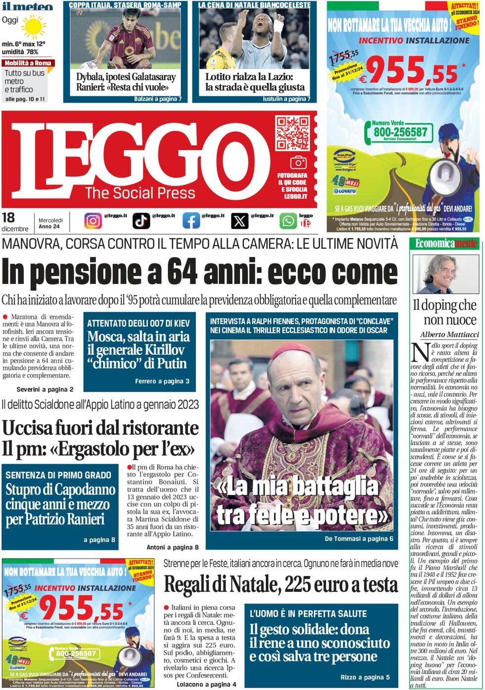 Prima-pagina-leggo-edizione-di-oggi-18-12-2024