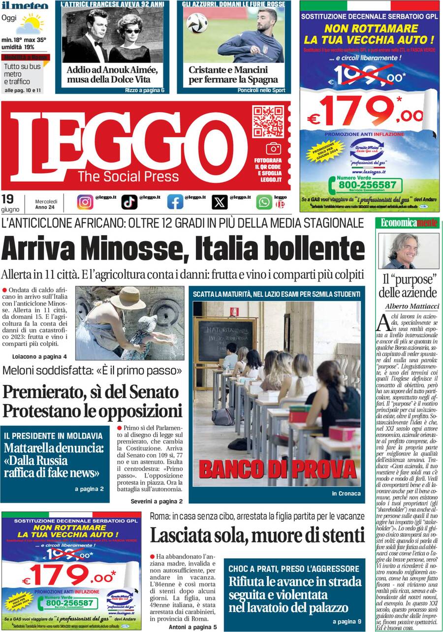 Prima-pagina-leggo-edizione-di-oggi-19-06-2024