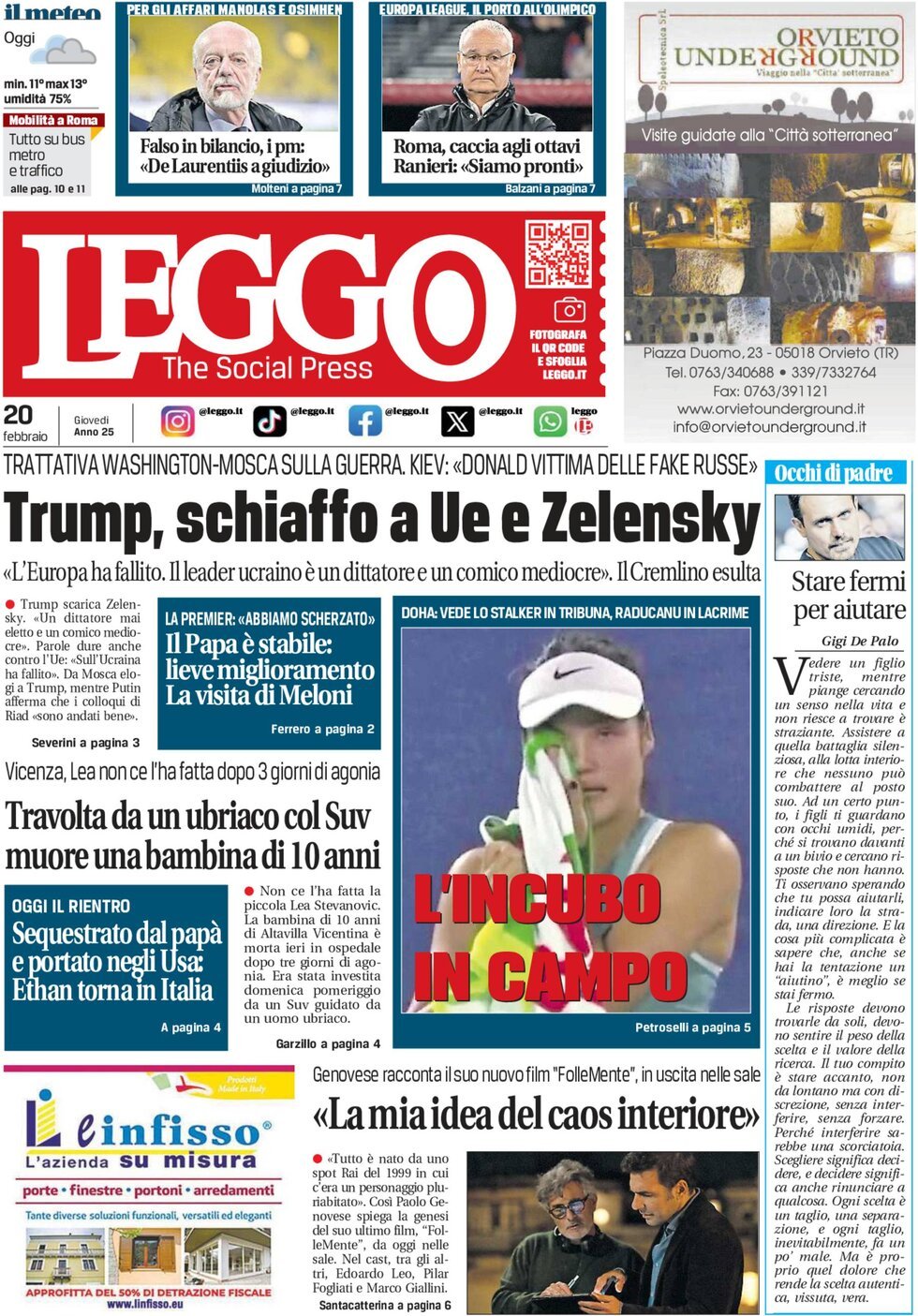 Prima-pagina-leggo-edizione-di-oggi-20-02-2025