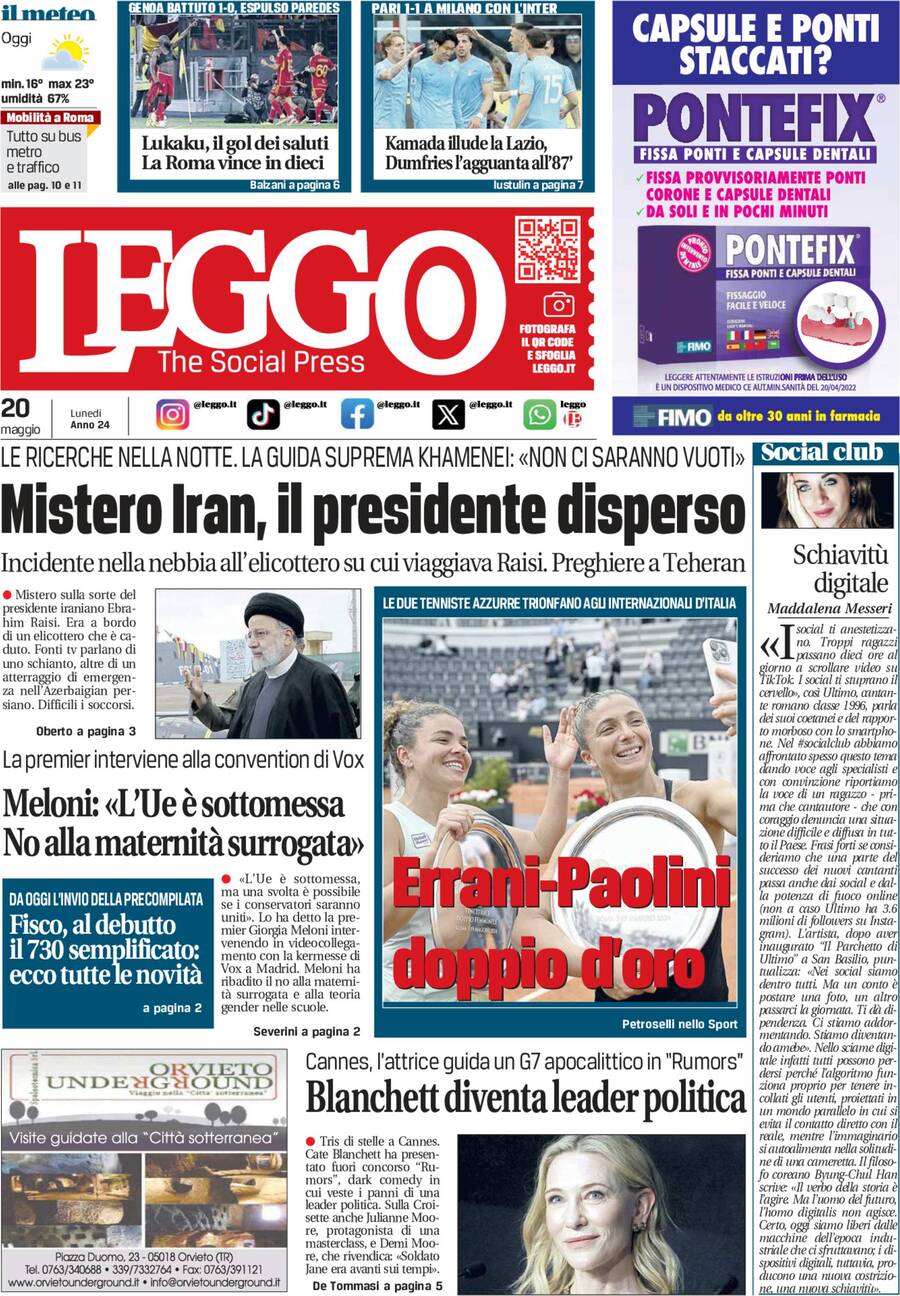 Prima-pagina-leggo-edizione-di-oggi-20-05-2024