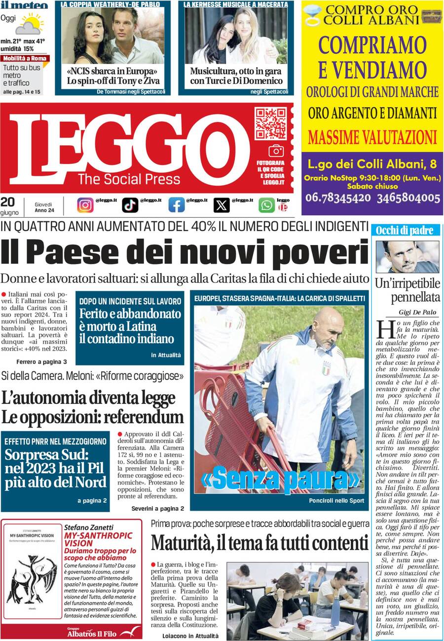 Prima-pagina-leggo-edizione-di-oggi-20-06-2024