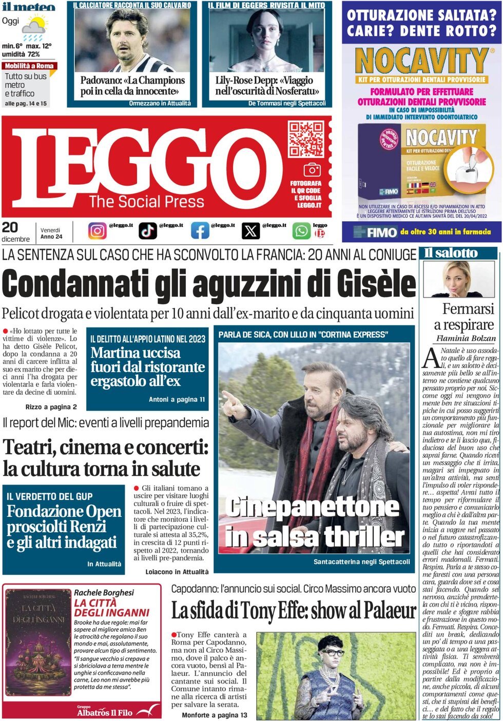 Prima-pagina-leggo-edizione-di-oggi-20-12-2024