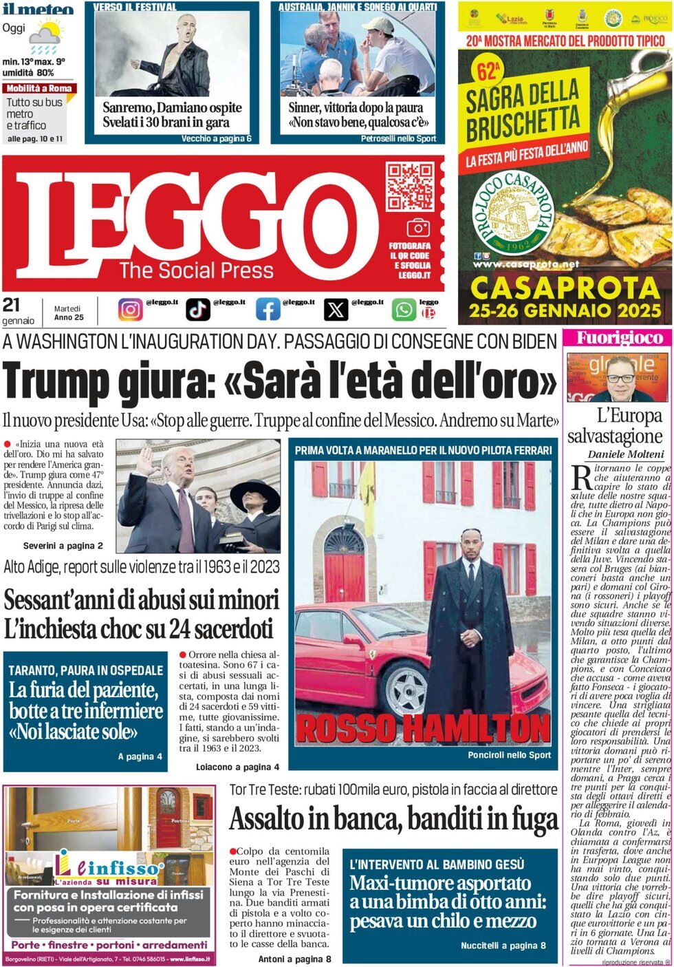 Prima-pagina-leggo-edizione-di-oggi-21-01-2025