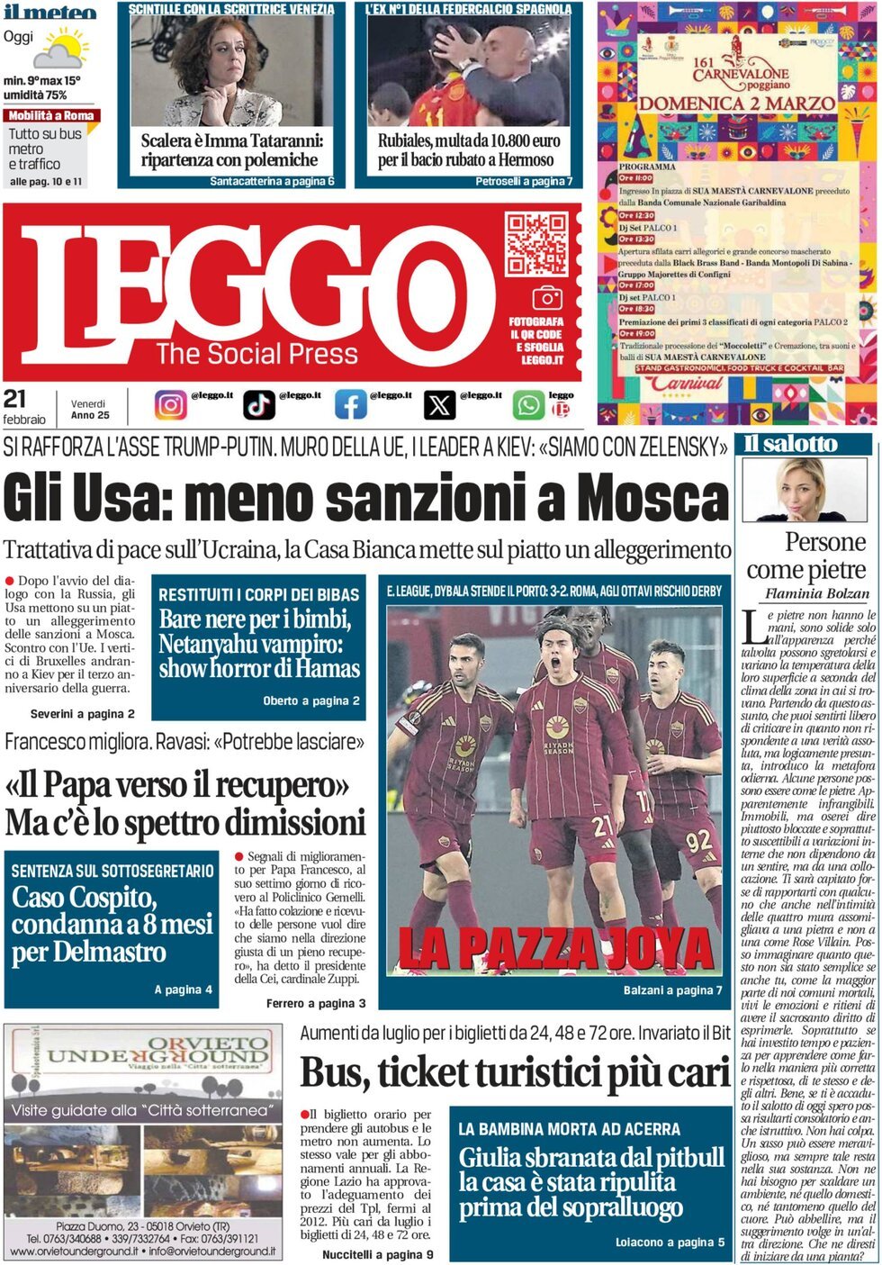 Prima-pagina-leggo-edizione-di-oggi-21-02-2025