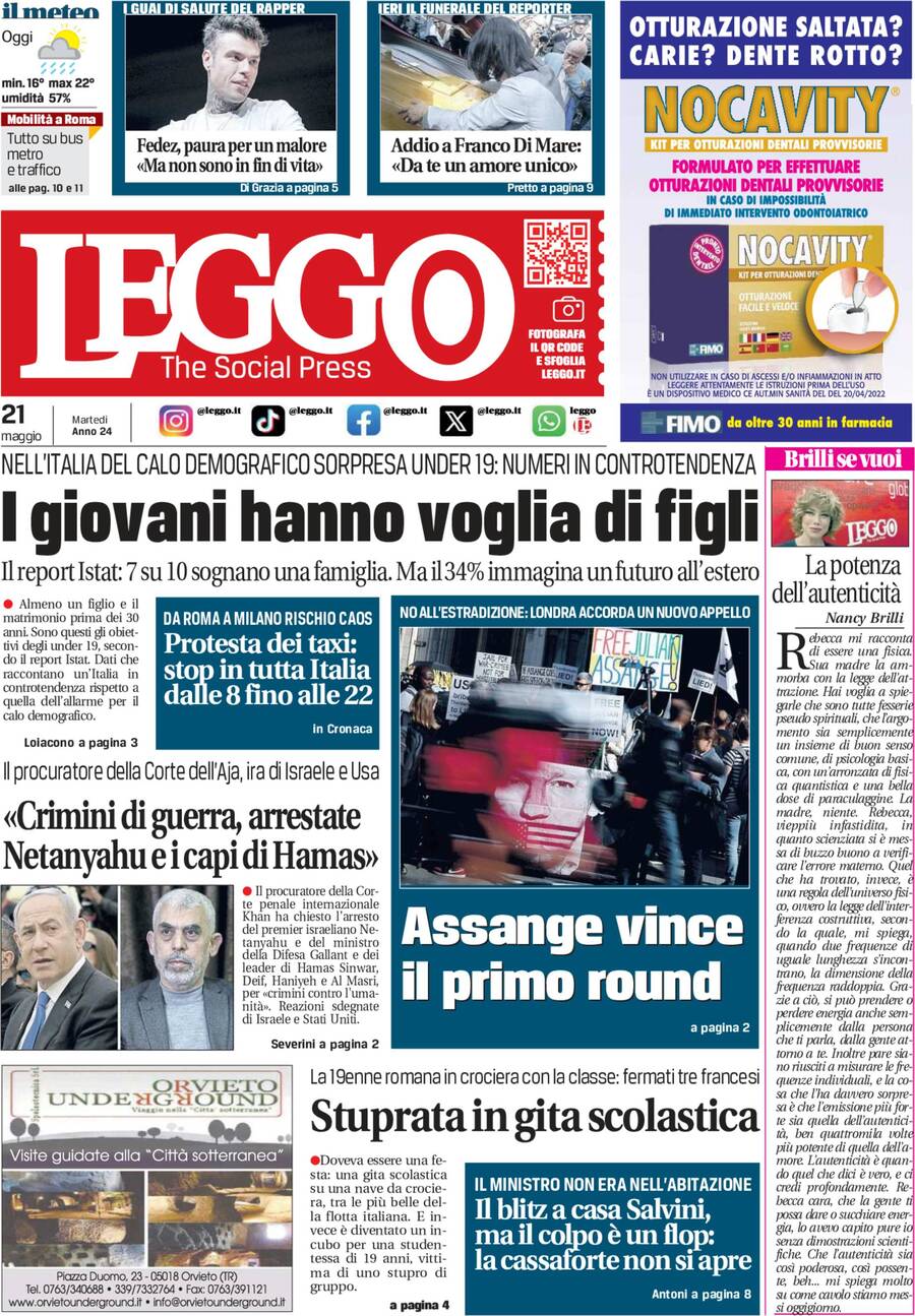 Prima-pagina-leggo-edizione-di-oggi-21-05-2024