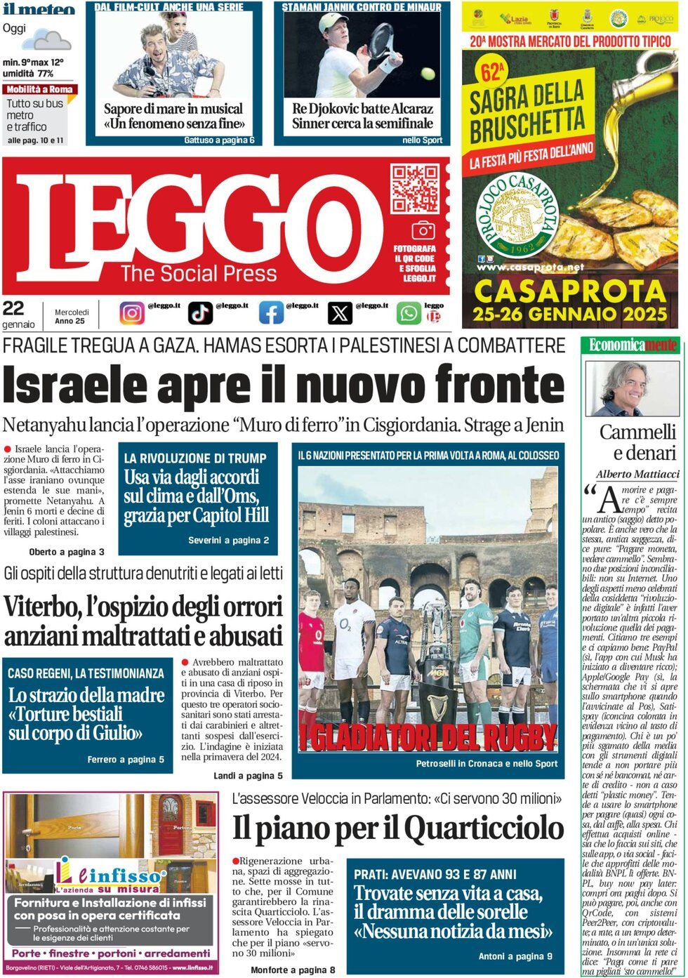 Prima-pagina-leggo-edizione-di-oggi-22-01-2025