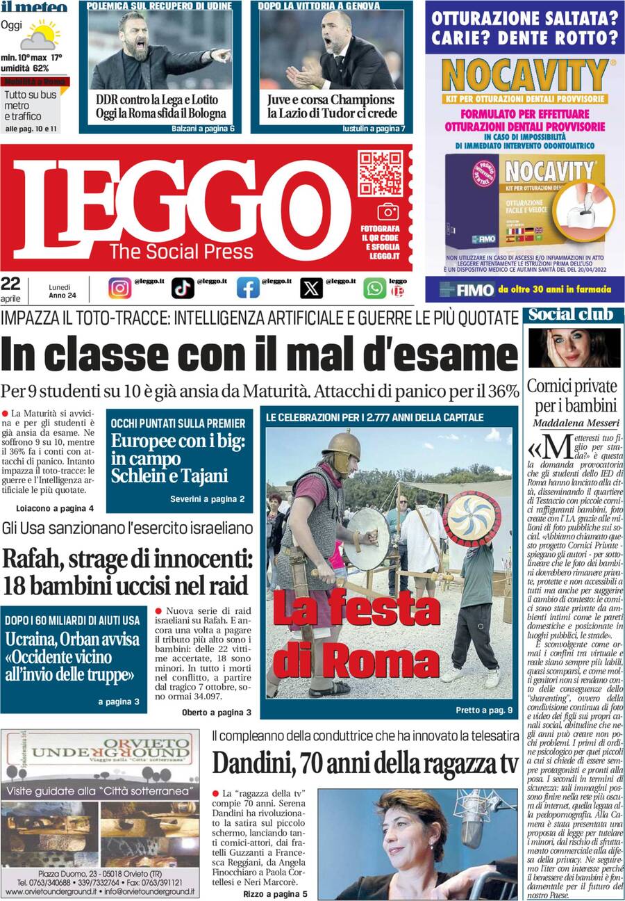 Prima-pagina-leggo-edizione-di-oggi-22-04-2024