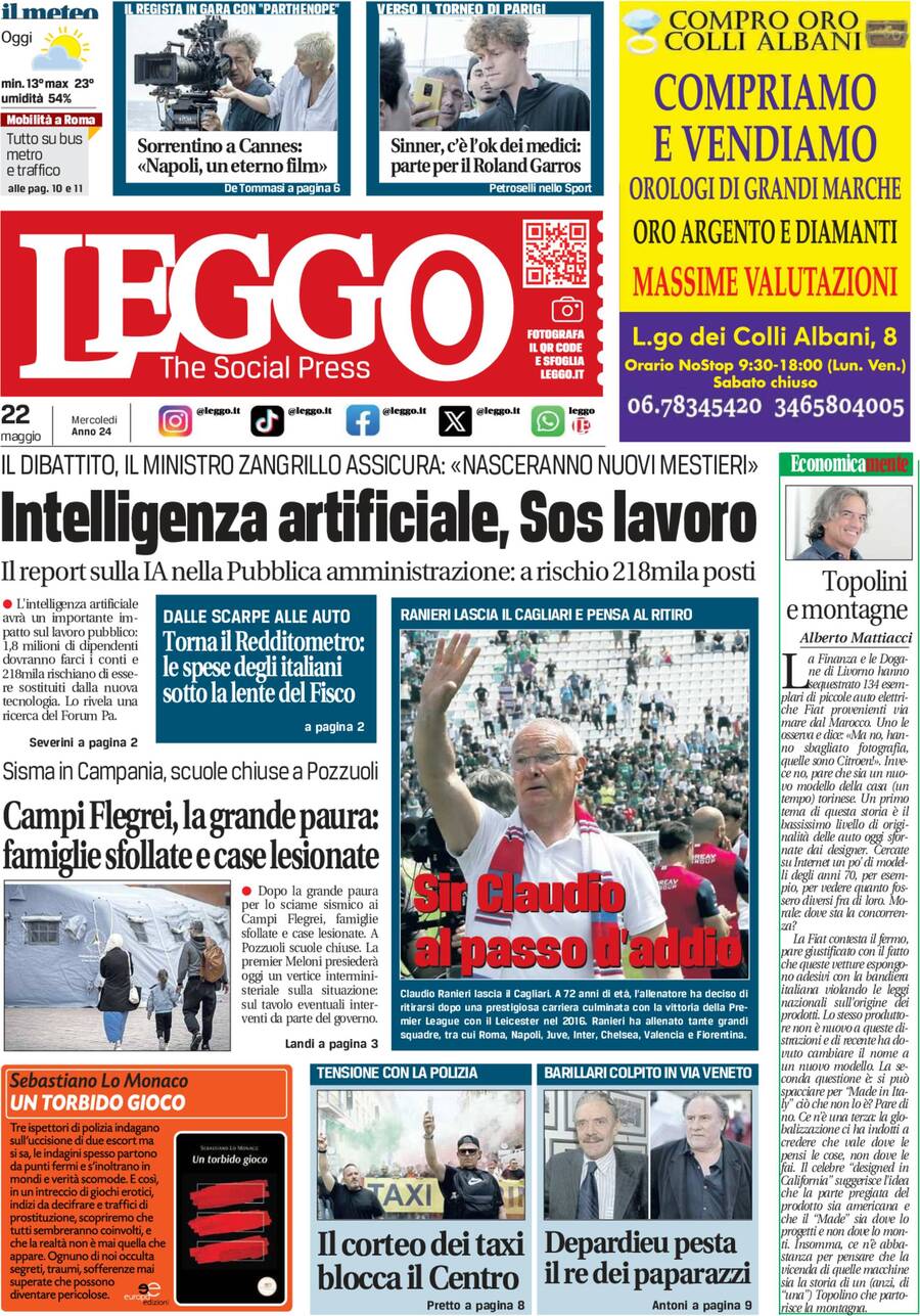 Prima-pagina-leggo-edizione-di-oggi-22-05-2024