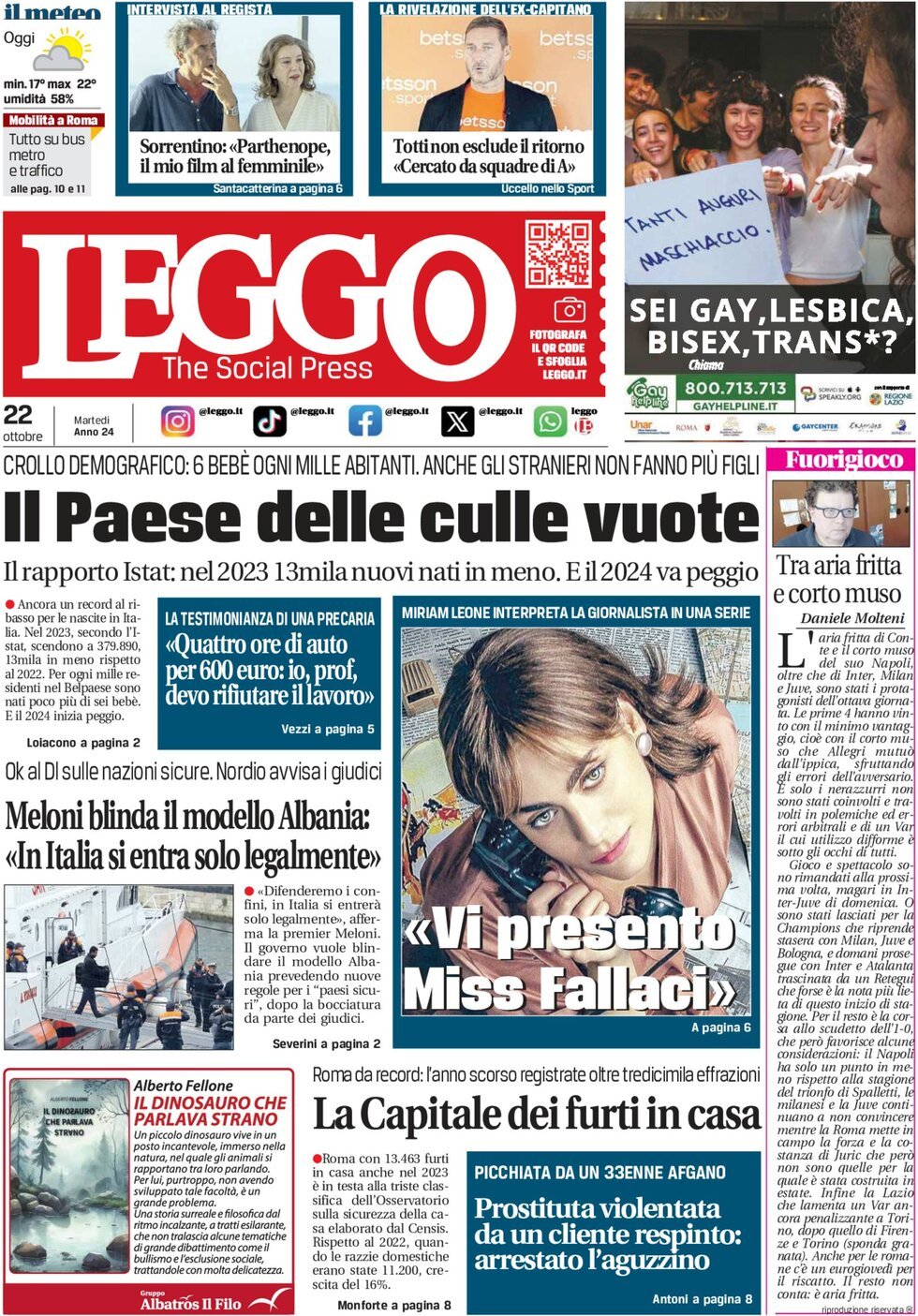 Prima-pagina-leggo-edizione-di-oggi-22-10-2024