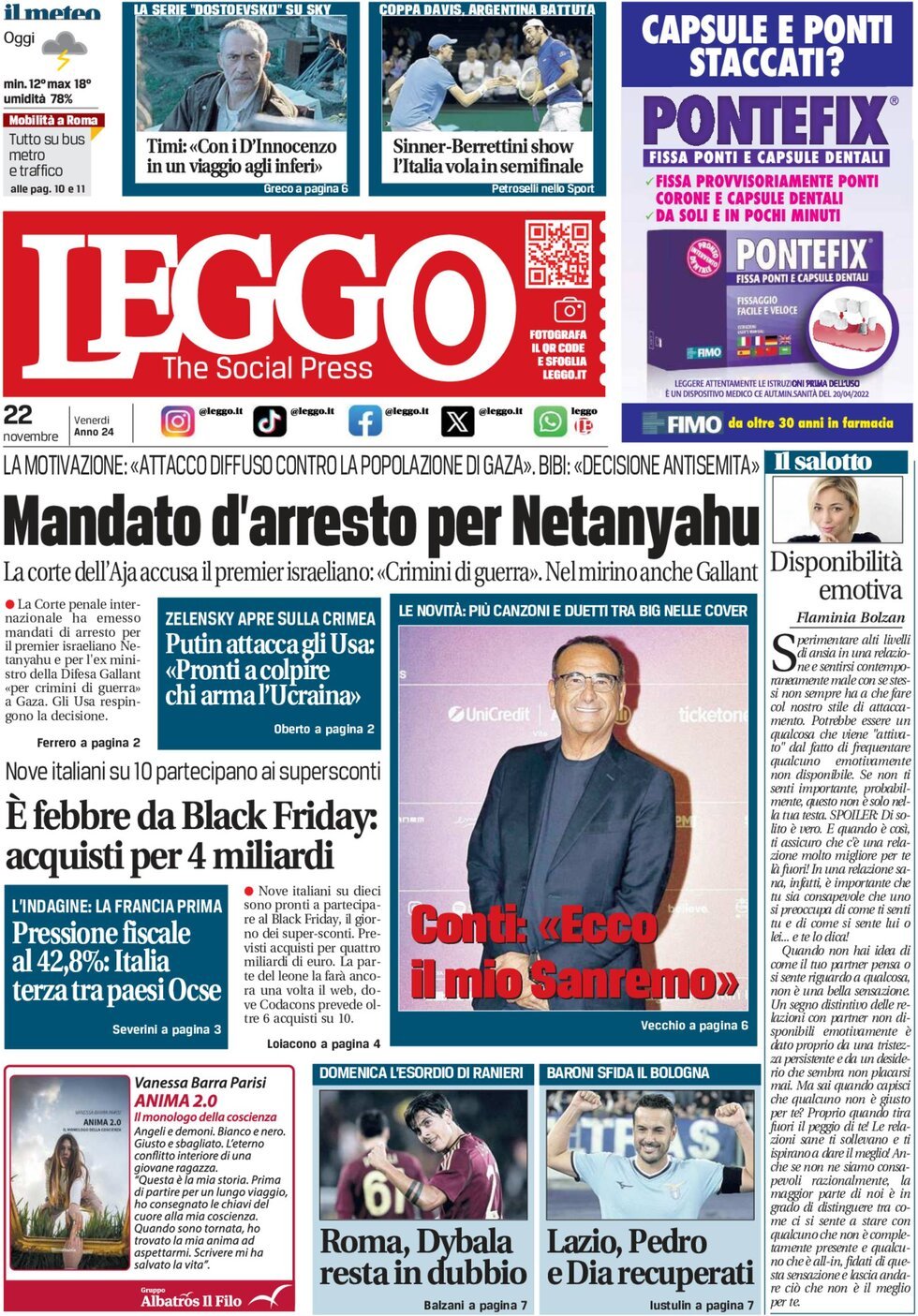 Prima-pagina-leggo-edizione-di-oggi-22-11-2024