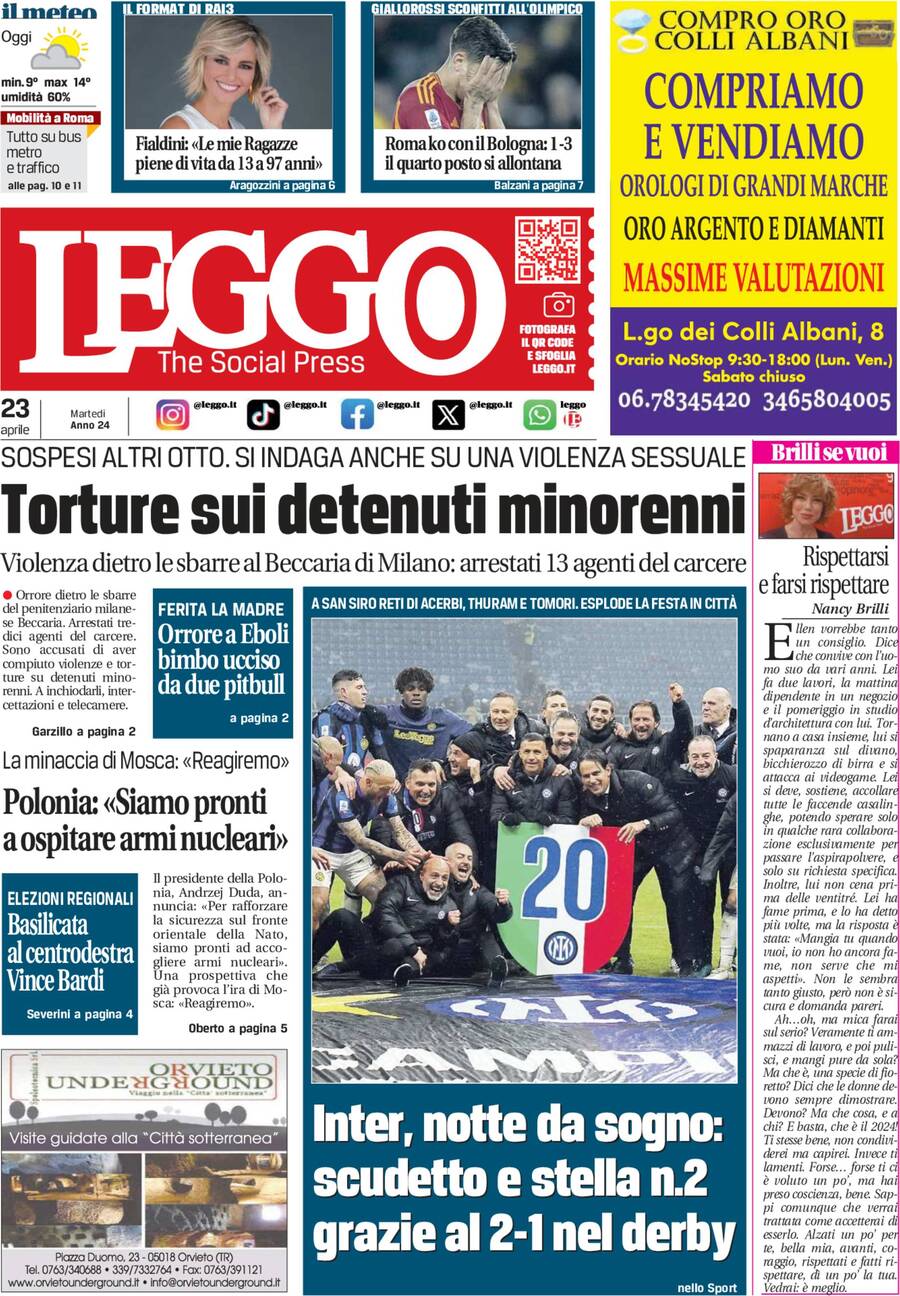 Prima-pagina-leggo-edizione-di-oggi-23-04-2024