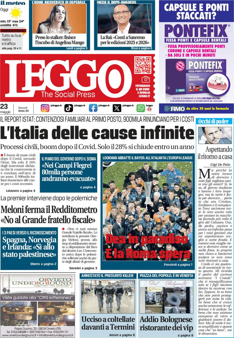 Prima-pagina-leggo-edizione-di-oggi-23-05-2024