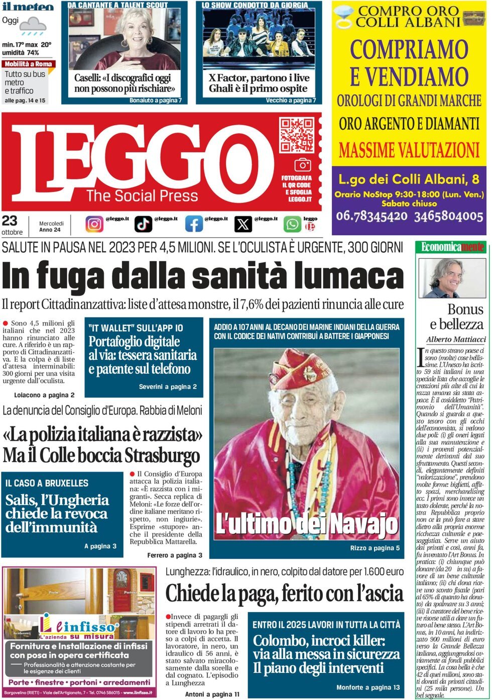 Prima-pagina-leggo-edizione-di-oggi-23-10-2024