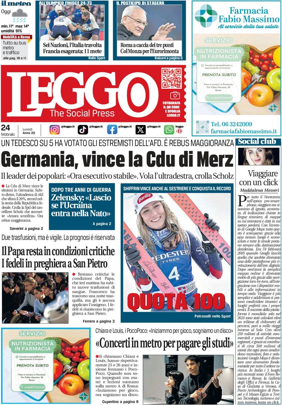 Prima-pagina-leggo-edizione-di-oggi-24-02-2025