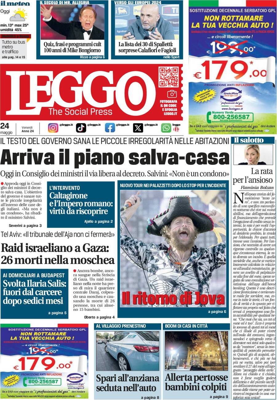 Prima-pagina-leggo-edizione-di-oggi-24-05-2024