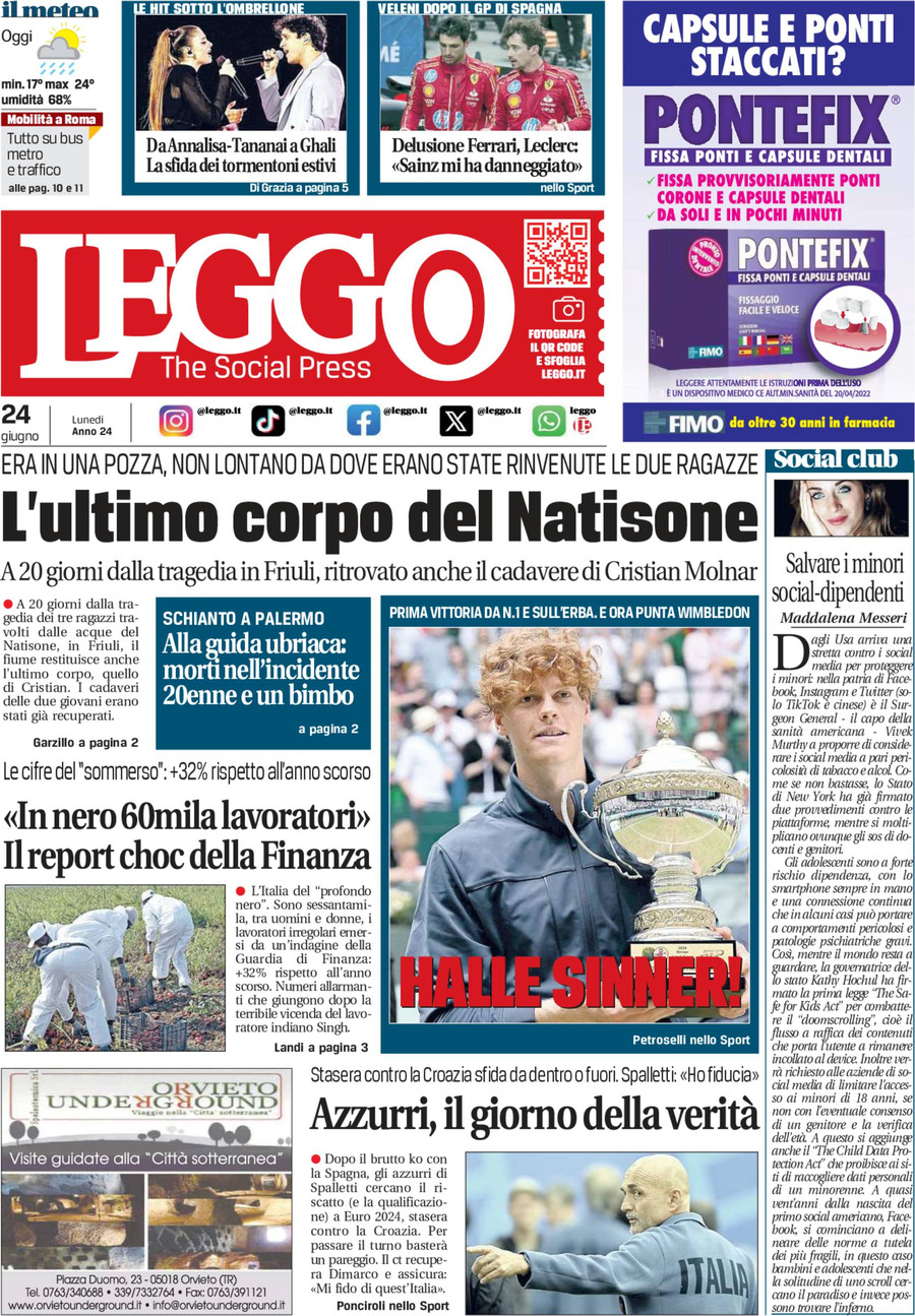 Prima-pagina-leggo-edizione-di-oggi-24-06-2024