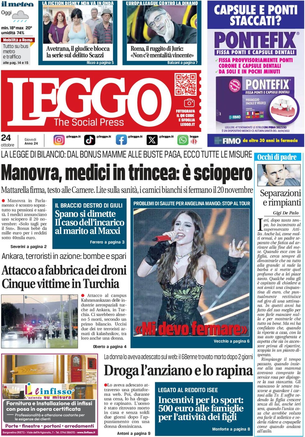 Prima-pagina-leggo-edizione-di-oggi-24-10-2024