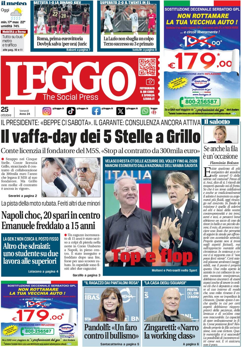 Prima-pagina-leggo-edizione-di-oggi-25-10-2024