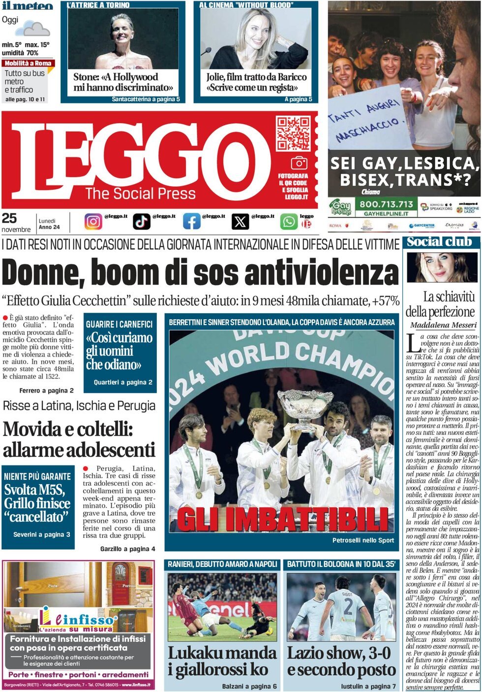 Prima-pagina-leggo-edizione-di-oggi-25-11-2024